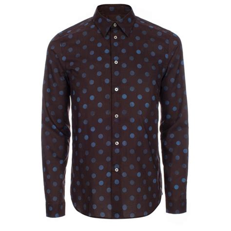 Paul Smith Men S Slim Fit Brown Polka Dot Print Shirt In Brown For Men