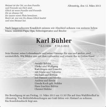 Traueranzeigen Von Karl B Hler Schwarzw Lder Bote Trauer