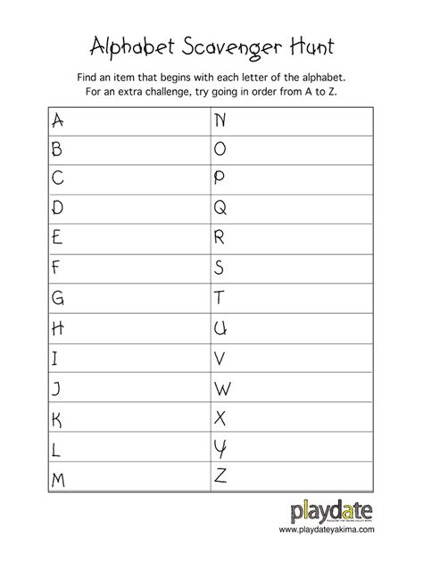 Alphabet Scavenger Hunt Free Printable