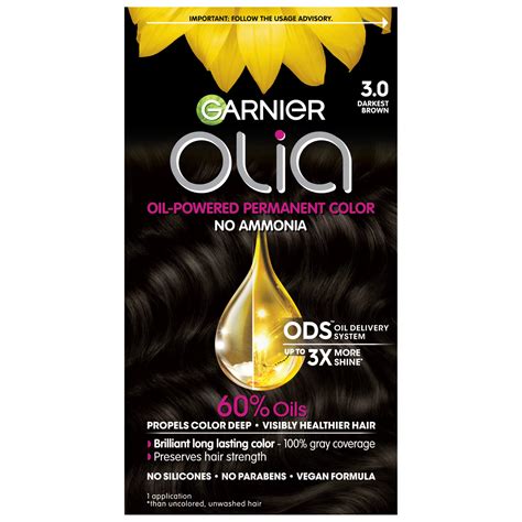 Garnier Olia Oil Powered Permanent Hair Color 3 0 Darkest Brown Hair Dye Shop Hair Color At H E B