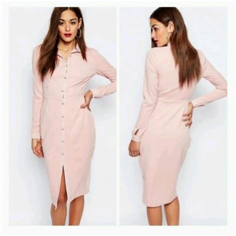 Missguided Dresses Missguided Nude Button Down Pencil Skirt Dress