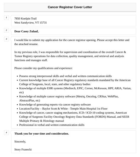 Cancer Registrar Cover Letter Velvet Jobs