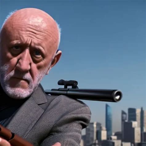 Film Still Of Mike Ehrmantraut Aiming With A Sniper Stable Diffusion