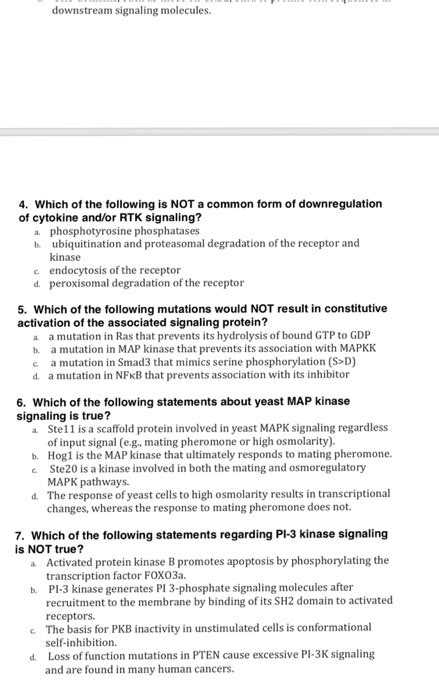 Solved downstream signaling molecules. 4. Which of the | Chegg.com 
