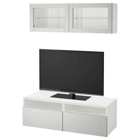 BESSTO Cabinet Pour TV Combin Portes En Verre Blanc Lappviken