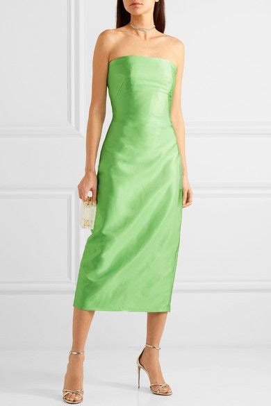 Lime Green Strapless Satin Gazar Midi Dress Brandon Maxwell In 2020