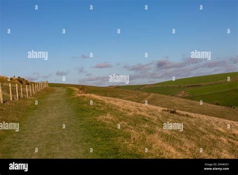 A Pathway In The South Downs In Sussex On A Sunny Winters Day Stock