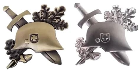 WEHRMACHT STAHLHELM SCHWERT Eichenlaub Ritterkreuz 2x Pin S In Gold