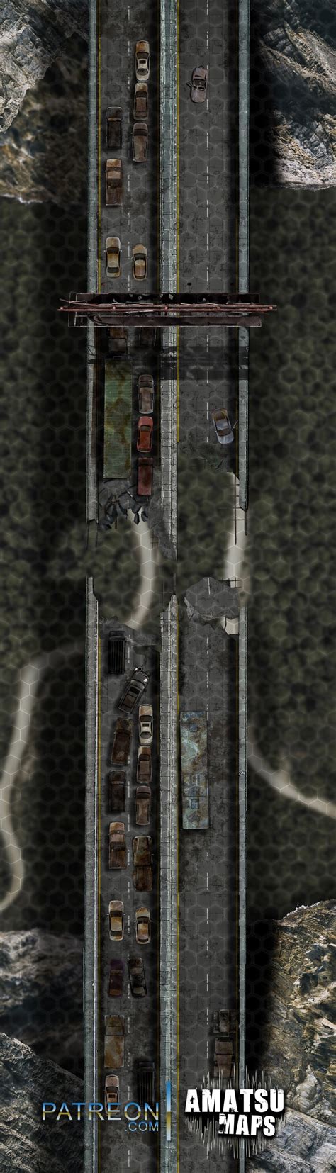 Post Apocalyptic Broken Bridge Battlemaps No Grid Hex Square