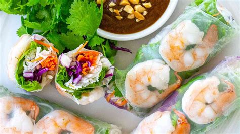 Shrimp Spring Rolls With Peanut Dipping Sauce Youtube