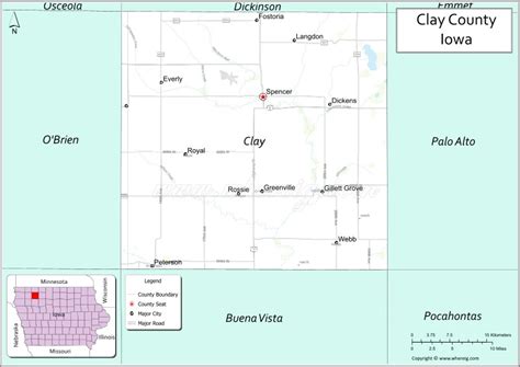 Map Of Clay County Iowa Showing Cities Highways And Important Places