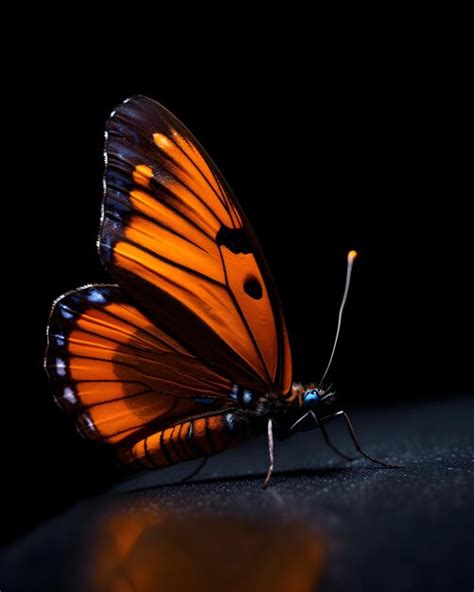 Una Mariposa Con Alas Naranjas Y Fondo Negro Foto Premium