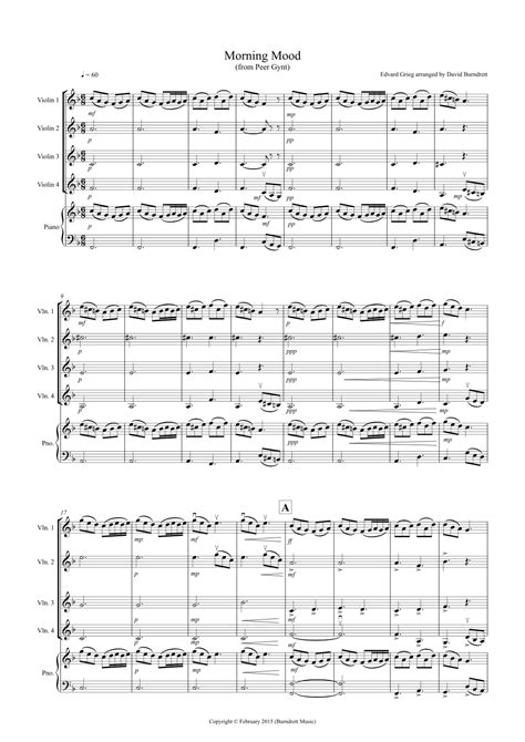 Morning Mood From Peer Gynt For Violin Quartet Arr David Burndrett