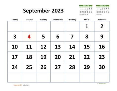 September 2023 Calendar with Extra-large Dates | WikiDates.org
