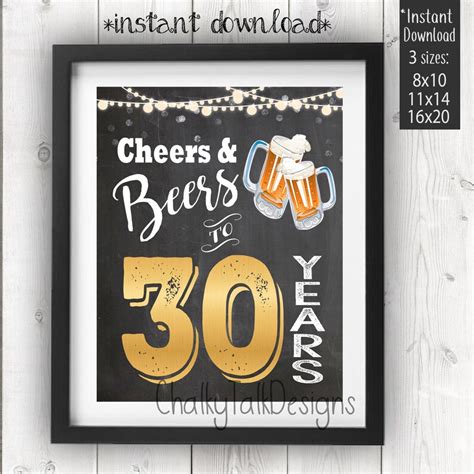 Cheers And Beers To 30 Years Birthday Party Welcome Sign 30th Etsy