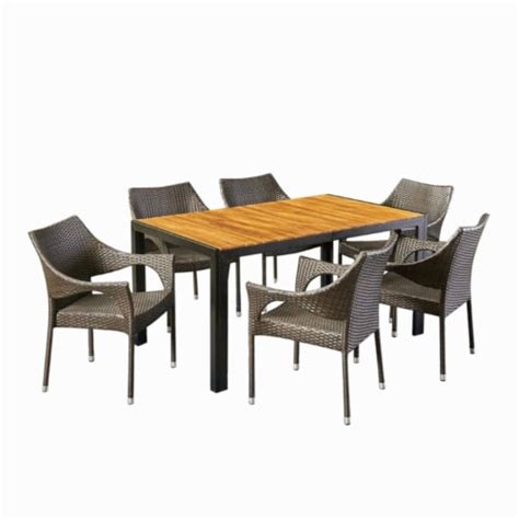 Noble House Ramstead Piece Outdoor Acacia Wood And Wicker Dining Set