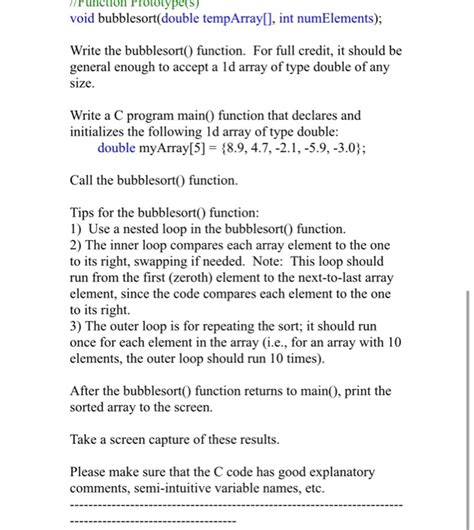 Solved Function PrototypeS Void Bubblesort Double Chegg