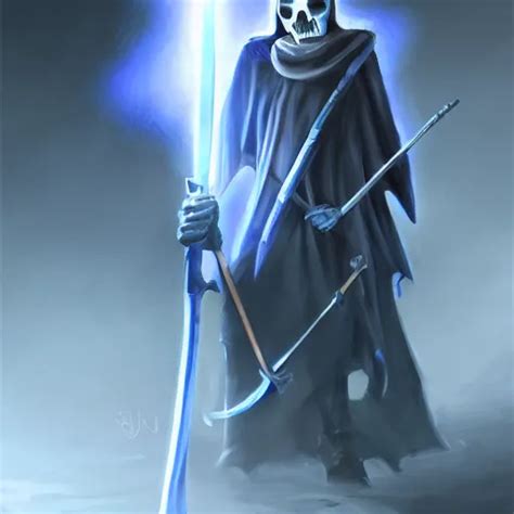 Grim Reaper With A Blue Glowing Scythe Digital Art Stable Diffusion