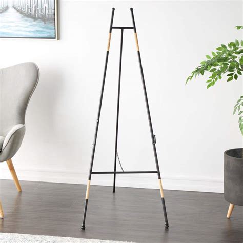 Litton Lane Black Metal Slim Foldable 2 Tier Easel With Wrapped Rattan