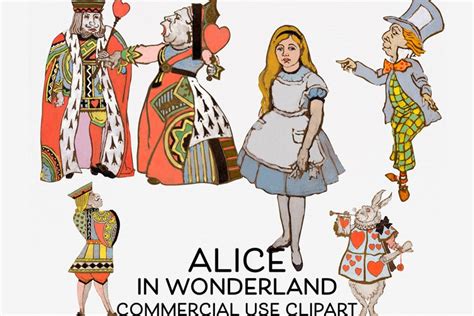 Alice in Wonderland Vintage Clipart Bundle of 6, PNG & JPG