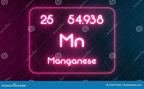 Modern Periodic Table Manganese Element Neon Text Illustration Stock