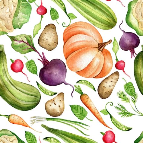 Premium Photo Seamless Watercolor Pattern Hand Drawn Vegetables