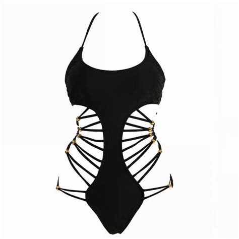 Bikini Halter Black Summer Two Piece Hollow Out Swimwear Women Set Push