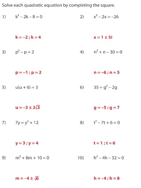 Completing The Square Worksheet Answers Pdf