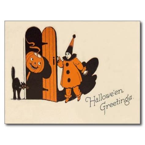 Clown Jack O Lantern Black Cat Postcard Zazzle Halloween Greetings