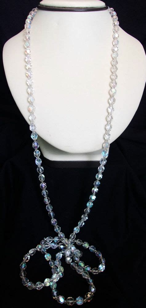 1950s Aurora Borealis Ab Swarovski Crystal Glass Bead Long Vintage Art Deco Revival Necklace