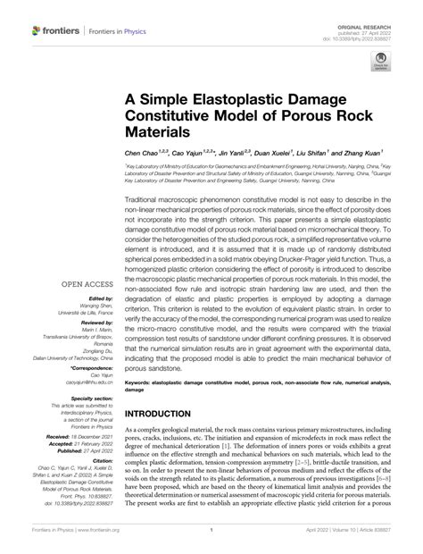 Pdf A Simple Elastoplastic Damage Constitutive Model Of Porous Rock Materials