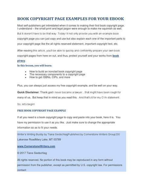 BOOK COPYRIGHT PAGE EXAMPLES FOR YOUR EBOOK.docx | International ...
