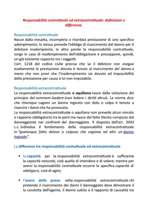 Responsabilità contrattuale ed extra contrattuale Responsabilità