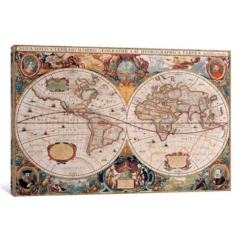 Icanvas Antique World Map By Henricus Hondius Canvas Print Lienzo De