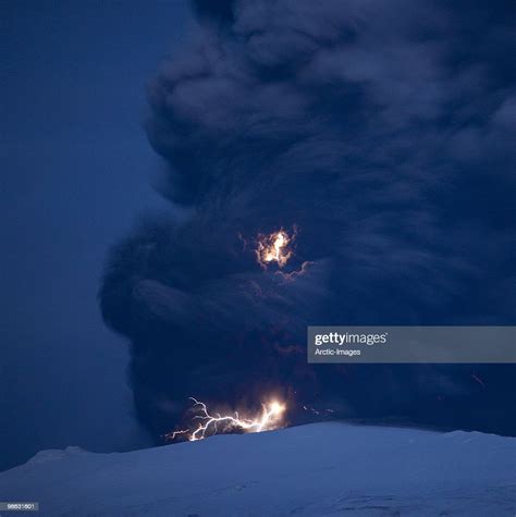 Lightning And Volcanic Ash Eyjafjallajokull High Res Stock Photo