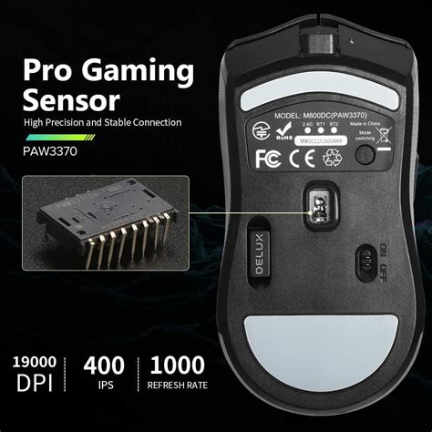 DeLUX M800PRO Wireless Gaming Mouse PAW 3370 Sensor Multi Device