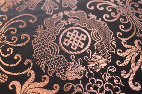 Black And Copper Satin Tibetan Fabric Shrivatsa Symbol Auspicious