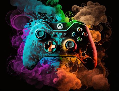 Premium Ai Image Brightly Colored Video Game Controller With Smoke