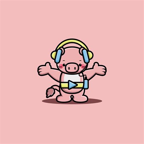 Cute pig listening music with headphone cartoon character 3665672 Vector Art at Vecteezy