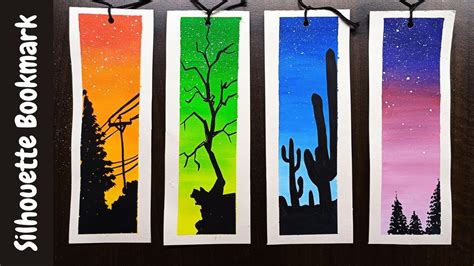 BOOKMARK IDEAS SILHOUETTE BOOKMARK EASY SUNSET LANDSCAPE DRAWING