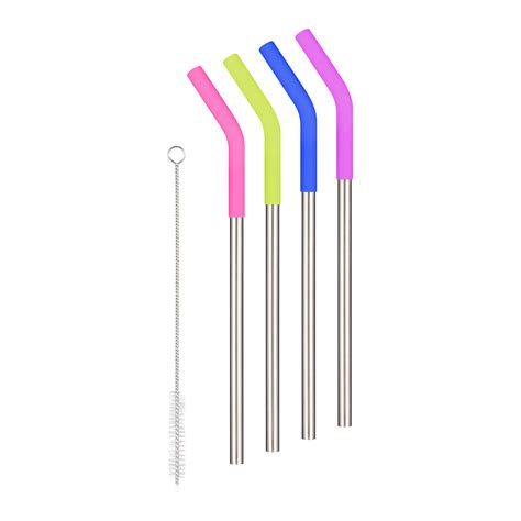 Reusable Stainless Steel Straws | Set of 4 with easy-drink silicone tops