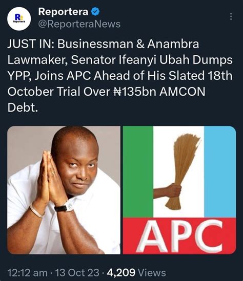 Ifeanyi Ubahs Defection Apc Senators Become 60 Politics 2 Nigeria