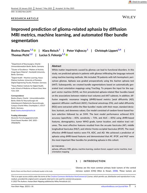 PDF Improved Prediction Of Glioma Related Aphasia By Diffusion MRI