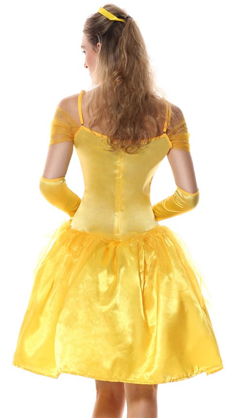 Adult Yellow Princess Belle Off Shoulder Midi Dress Role Play Cosplay Costume N6559