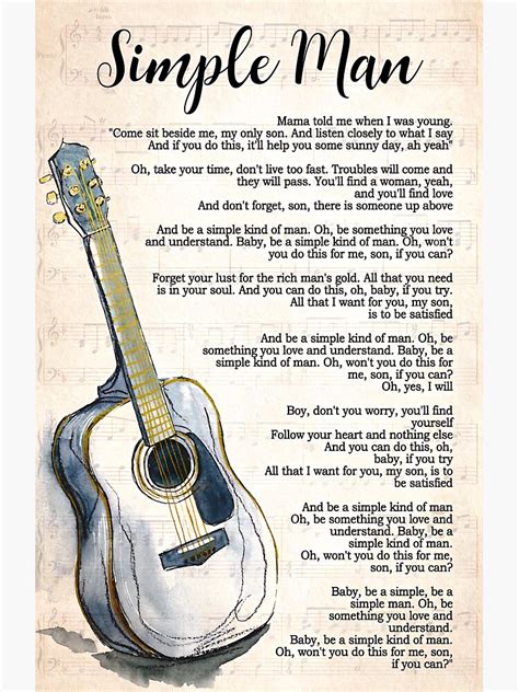 Simple Man Lyrics Poster Lynyrd Skynyrd Song Lyrics Poster Song