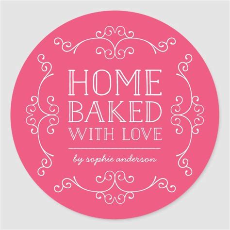 Editable Color Flourishes Home Baked With Love Classic Round Sticker