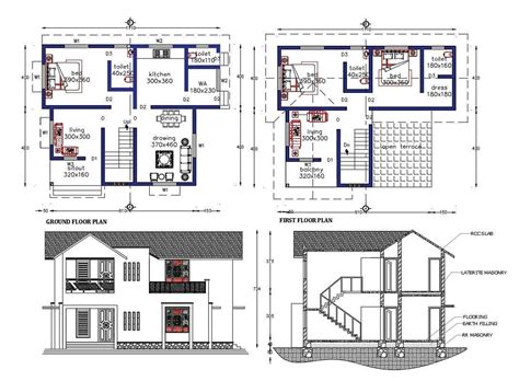 Wooden House Plan Elevation And Section Detail Dwg File Artofit