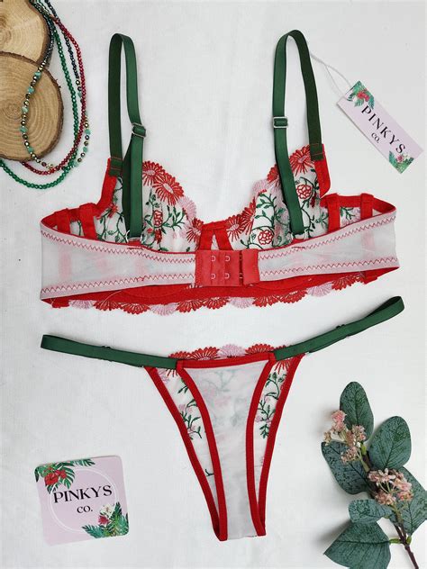 Royal Orchid Red Green Lace Lingerie Set Valentine S Day Gift Floral