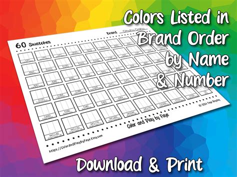 Ohuhu Oahu 60 Marker Swatch Blank Chart Printable DIY Color Chart