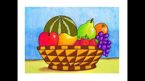 FRUIT BASKET DRAWING EASY | FRUIT BASKET DRAWING OIL PASTEL |STILL LIFE FRUIT BASKET DRAWING ...